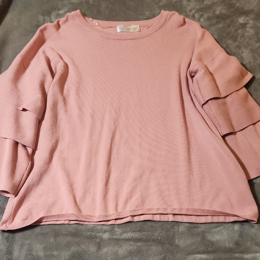 Time and Tru Pink Ruffled 3/4 Sleeve Blouse